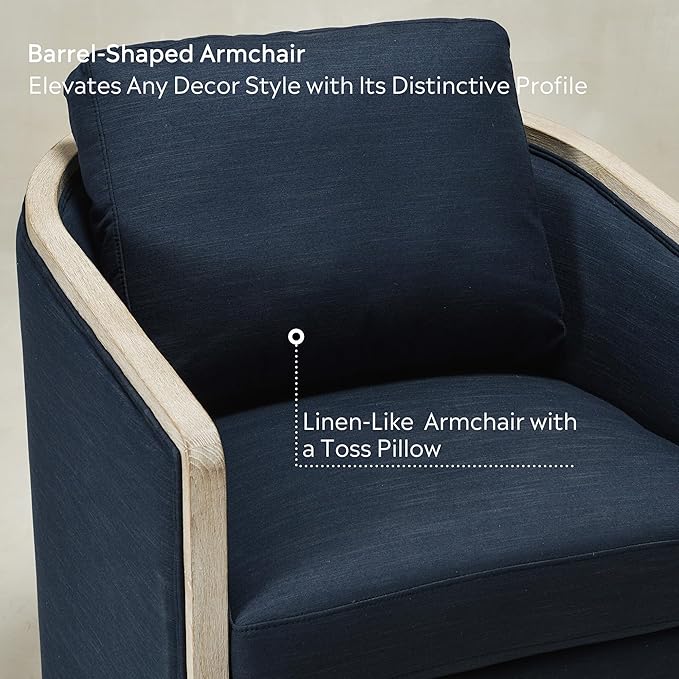 KINWELL Set of 2 Oak Wood Frame Modern Performance Fabric Swivel Barrel Armchair Mid Century Upholstered Accent Sofa Chair with Pillow Back for Living Room Lounge &amp Bedroom Indigo