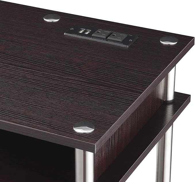 Convenience Concepts Designs2Go No Tools Student Desk with Charging Station and Shelves Espresso