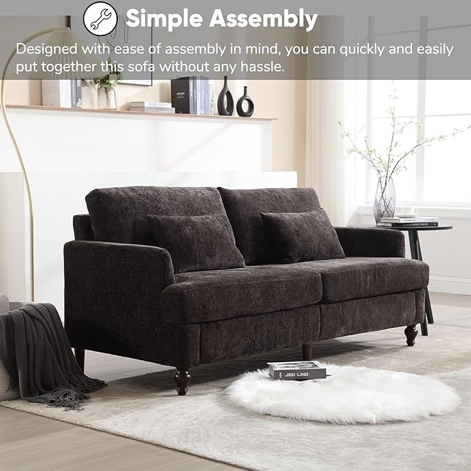 JOYBASE 70 inch Loveseat Sofa Mid-Century Modern Love Seat Couch with Wood Legs Upholstered Comfy Sofa for Living Room Apartment Office Bedroom (Black Chenille)