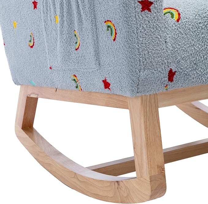Nursery Chair 26.8 W Modern Rocking Chair for Nursery Mid Century Accent Rocker Armchair with Side Pocket Upholstered High Back Wooden Rocking Chair (Blue Boucle)
