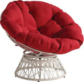 OSP Home Furnishings Wicker Papasan Chair with 360-Degree Swivel Cream Frame with Red Cushion
