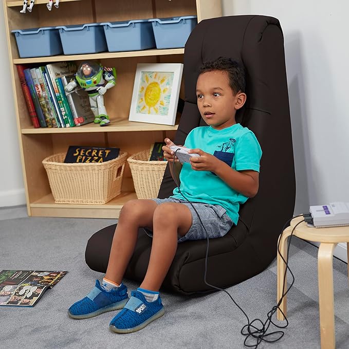 Factory Direct Partners Soft Tufted Floor Rocker - Cushioned Ground Chair for Kids Teens and Adults - Great for Reading Gaming Meditating TV - Black 10488-BK