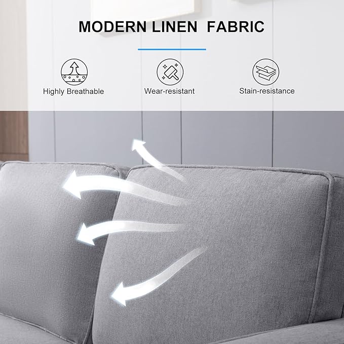 PUREMIND 3 Pcs Sofa Set Couches Set with Wooden Sofa Legs Linen Living Room Furniture w Storage Ottoman &amp Storage Pockets Sectional Sofas Includes 3-Seater+ Loveseat+Armchair Light Grey