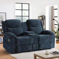 Manual Reclining Loveseat Sofa with 360°Adjustable Phone Holder Center Console Storage with Type-C Charging &amp USB Adjustable Headrest Cupholders Hidden Storage Drawer Living Room Home Theate