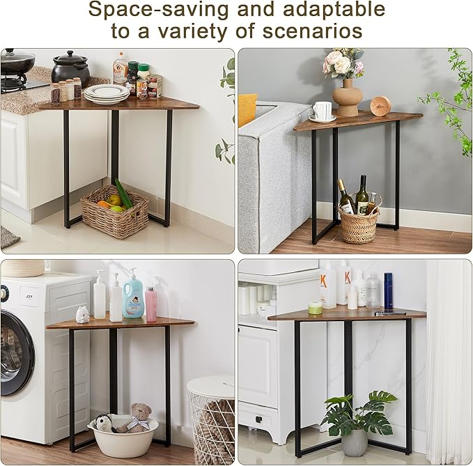 VECELO Corner DeskOffice Tables for Living Room for Small Space Triangle Computer Desk with Steel Frame Corner Shelves with Metal Frame Writing Desk for Workstation Classic Brown 31.1 2 Set