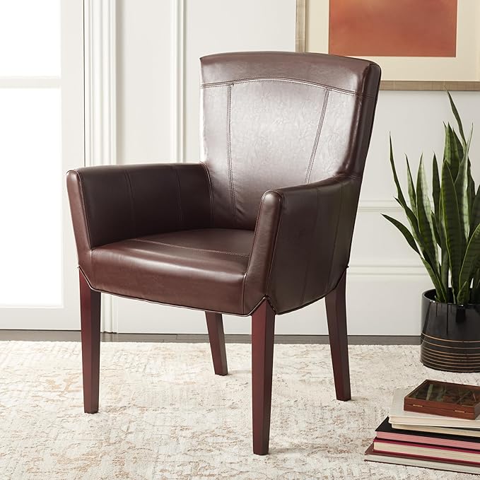 Safavieh Hudson Collection Greenwich Bicast Leather Arm Chairs Brown