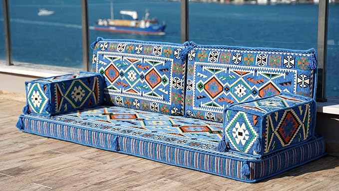Loveseat Floor Cushions Custom Floor Sofas Arabic Majlis Reading Nook Single Sofa Turkish Sofa Sectional Sofa Entryway Sofa (Light Blue)
