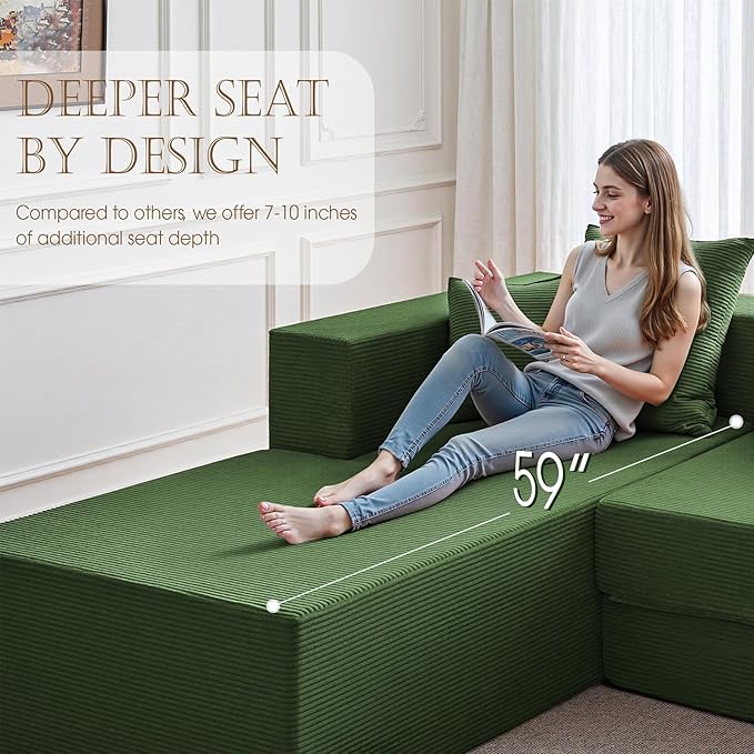 YINIX 2026 New 106 Modular Sectional Sofa High Back Cloud Couch for Living Room Comfy Fluffy Sofa with L-Shaped Chaise Upholstered Boneless Sofa Couches with Deep Seat No Assembly (Green)