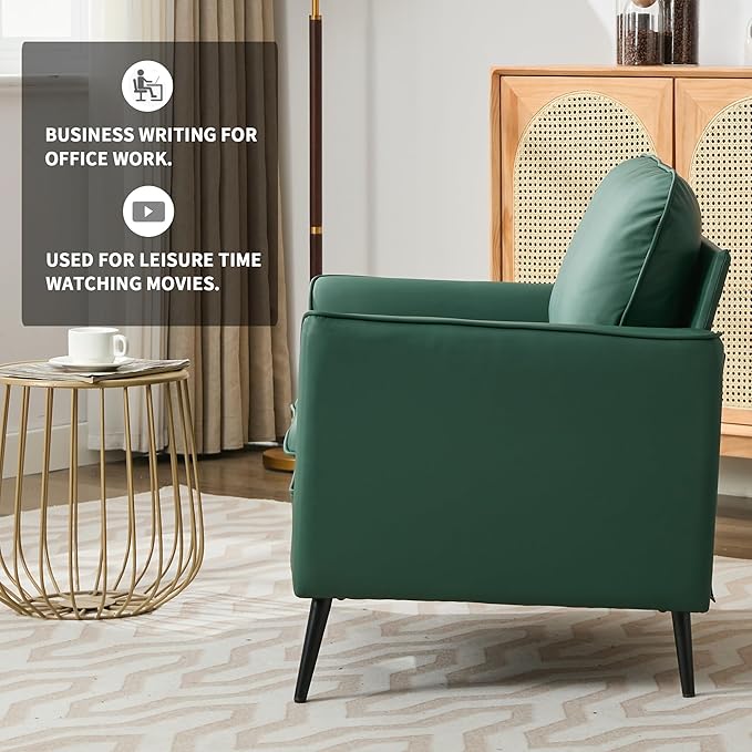 YITAI Modern Accent Living Room ChairsFaux Leather Oversized Single Sofa Chair with Metal Legs Mid Century Comfy Armchair for Bedroom/Office Reading/Lounge/Office/Reception1PCGreen