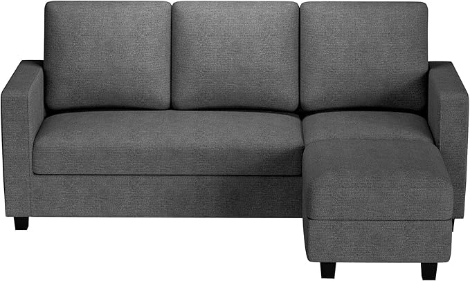 JUMMICO Convertible Sectional Sofa Couch Fabric L-Shaped Sofa with 3 Seats Removable Ottoman Small Sofa for Small Apartments Living Rooms and Offices (Deep Grey)