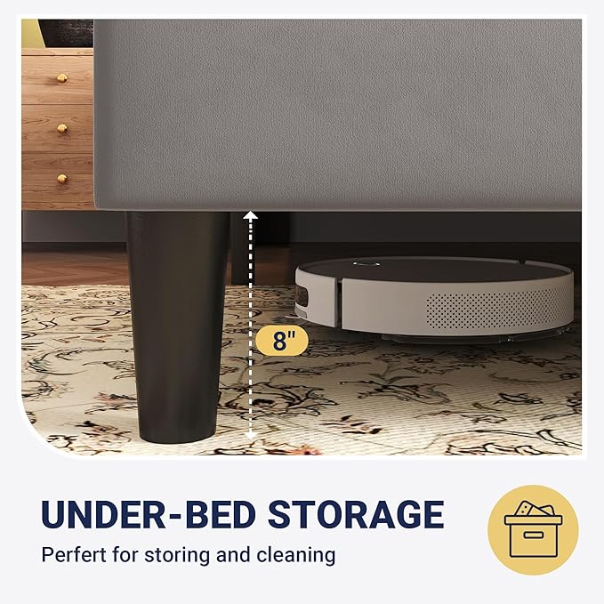 Allewie Queen Size Platform Velvet Bed Frame with Geometric Wingback Headboard Boho Upholstered Bed with Wooden Slats Support No Box Spring Needed Easy Assembly Light Grey