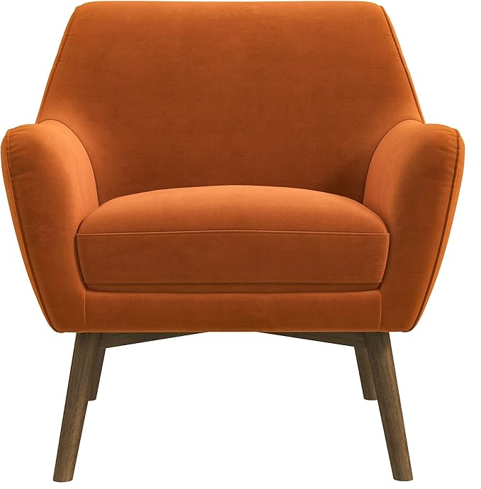 GDFStudio Mid-Century Modern Comfy Accent Chair Upholstered Boucle Lounge Vanity Chair with Back &amp Solid Wood Legs Armchair Sofa Chair for Bedroom Living Room Makeup Burnt Orange &amp Brown