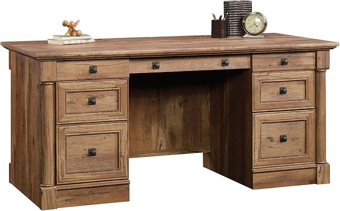 Sauder Palladia Executive Desk 29.5D x 65.1W x 29.61H Vintage Oak finish