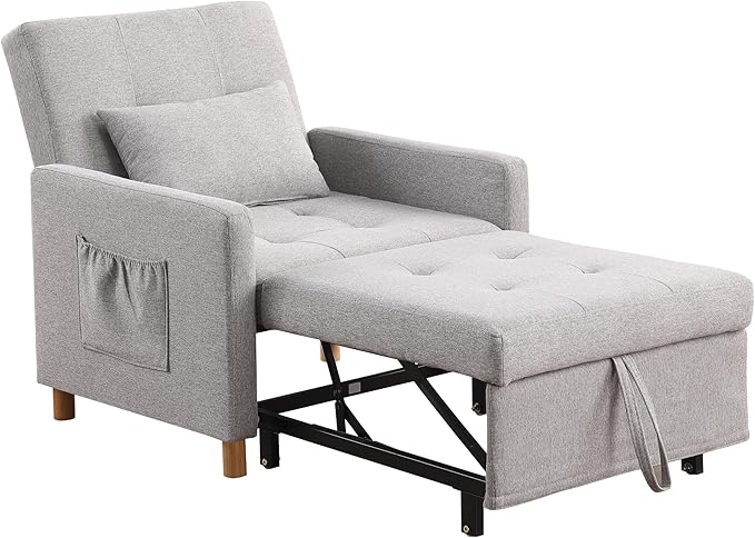 Sleeper ChairConvertible Sleeper Sofa ChairPull Out Sleeper Chair with Adjustable BackrestMulti-Functiona Lounge Chair for Living Room(Light Grey)