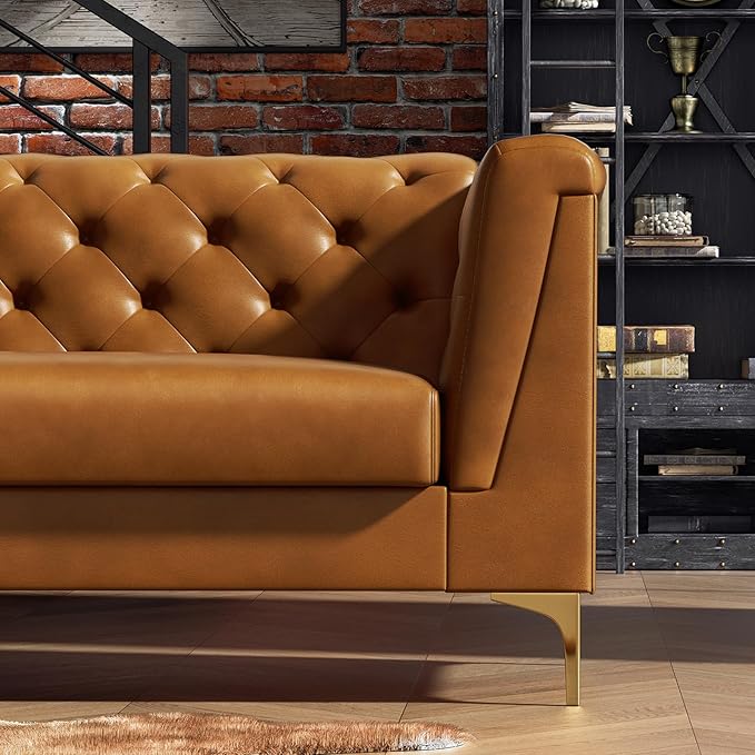 81 Mid-Century Modern Sofa CouchFaux Leather 3 Seater Sofa and Comfortable CushionsComfy Deep Seats Sofa Modern Couch for Living RoomOffice Apartment Small SpaceTool-Free AssemblyBrown
