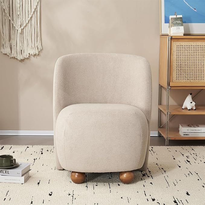 Modern Low Back Accent Chair Upholstered Armless Living Room Chairs Round Pine Wood Feet for Small Living Spaces Living Room Bedroom Balcony Office Reading Nook Khaki