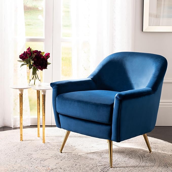 Safavieh Home Brienne Retro Glam Navy Velvet and Brass Arm Chair