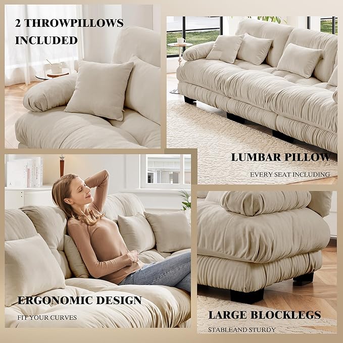 Oversized Modular Velvet Sectional Cloud Sofa Couch with Movable OttomanCorner Sofa with Comfortable Armrests Deep Seat Convertible L or U Shaped Couch (Light Coffee 4 Seat + 1 Ottoman)