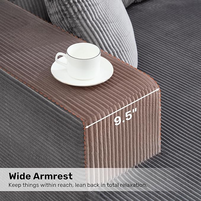 Modular Sectional Sofa146 U-Shaped Boneless Sofa for Living RoomOversized 4-Seater Deep Seat Cloud CouchesCorduroy Upholstered Corner Sofa CouchNo Assembly RequiredDarkgrey