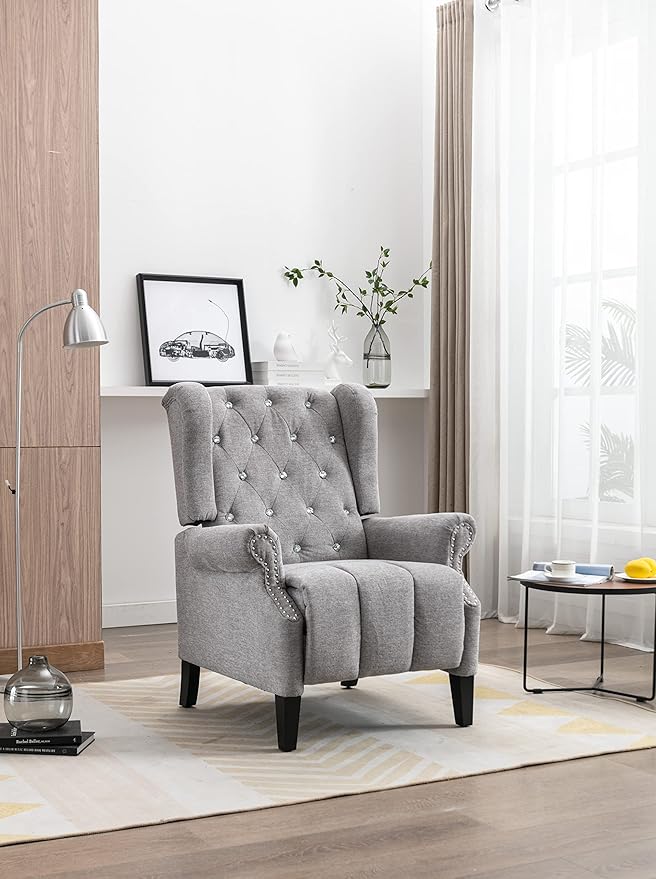 Recliner Chair Adjustable Home Theater Single Fabric Recliner Sofa Furniture with Tufted Woven Fabric Push Back Recliner Wingback Armchair For Living Room Modern Living Room Recliners (Light Gray)