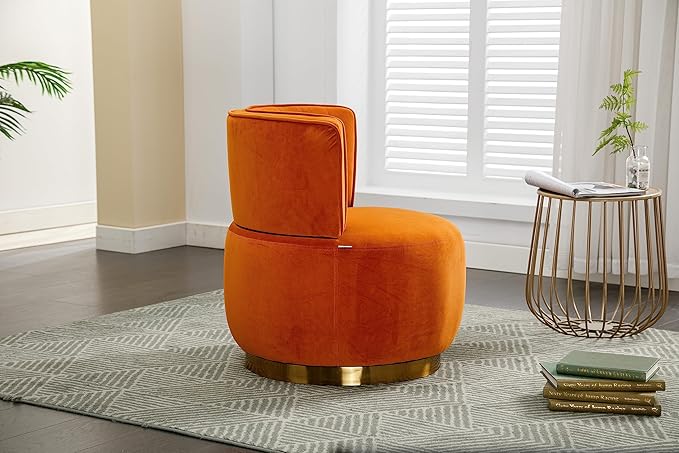 TTK Swivel Barrel Chairs for Living Room Set of 2 360 Degree Comfy Modern Round Chair Velvet Gold Accent Upholstered Armchair Arm Chair Sherpa for Bedroom Club Office Nursery Silla para Sala(Orange)