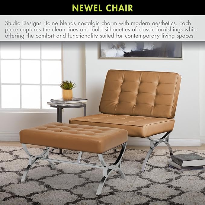 Newel Modern Accent Chair in Blended Leather Chrome/Caramel