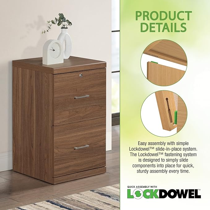 OSP Home Furnishings Alpine 2-Drawer Vertical File with Lockdowel Fastening System 16.75 inches Wide Majestic Walnut Finish