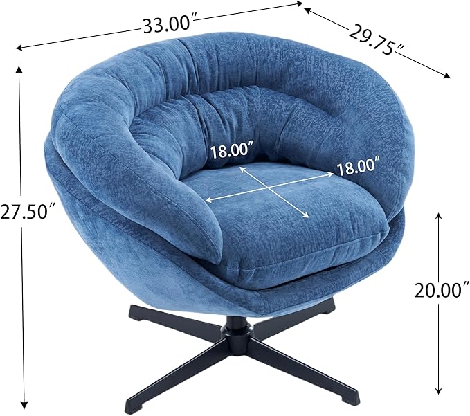 Upholstered 360° Swivel Club Chair/Accent Chair with Removable Cushion Round Office Chair with Black Metal Base Cotton Material Living Room Bedroom Reading Corner Office (Navy Blue)