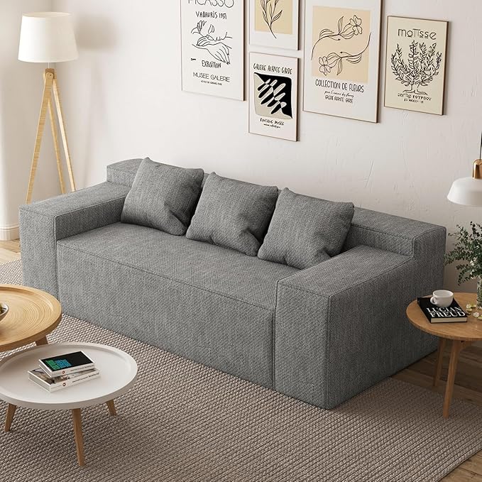 PurrJoys Modular Sectional Sofa 3 Seater 105 Deep Seat Corduroy Lounge Sofa with Movable Cushions Modular Couch for Small Spaces Living Room Bedroom Apartment Office - Gery