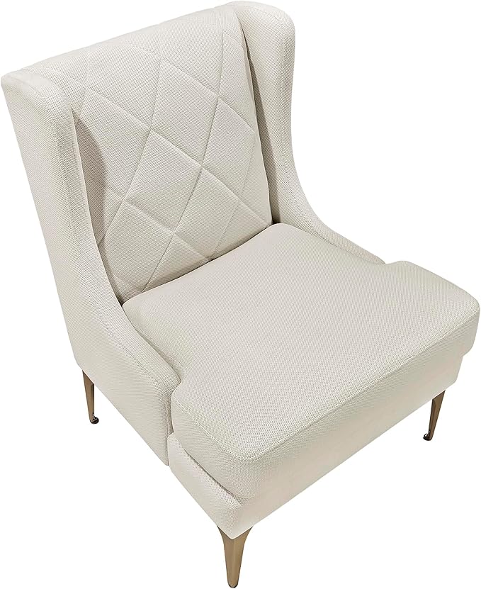 Lexicon Modern Accent Chair Living Room Chenille Upholstered Single Sofa Chair with Gold Metal Legs Wing Back &amp Diamond Stitched Back Armchair for Bedroom/Office/Waiting Room Taupe