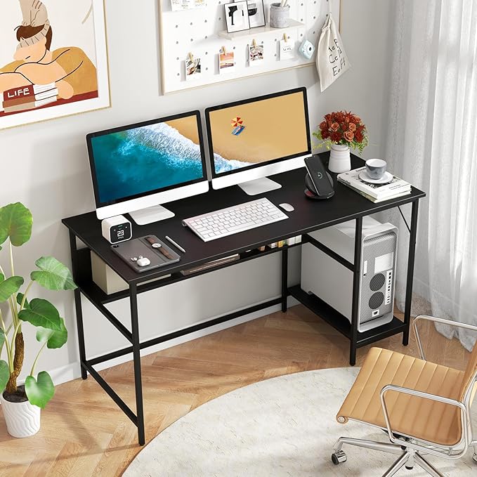 Tangkula 55 Inch Computer Desk with Power Outlets &amp USB Ports Home Office Desk with Built in Charging Station with Switch Computer Workstation Writing Study Desk with Storage Shelf &amp CPU Sta