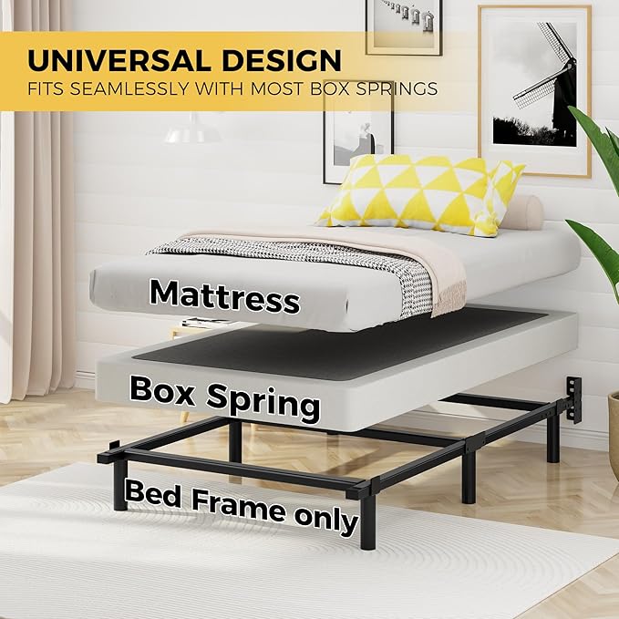 Twin Bed Frame 7 Inch Basics Metal Bed Frame Heavy Duty 9-Leg Base for Box Spring and Mattress Noise-Free Easy Assembly Black