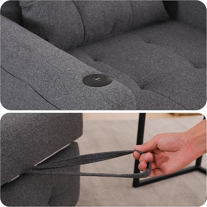 3-in-1 Convertible Sleeper Chair Sleeper Sofa Bed with USB Ports Lazy Sofa Bed with Side Pocket Recliner Chair with Adjustable Backrest for Living Room Apartment Dorm or Office Grey