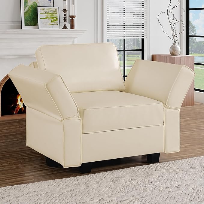 Naomi Home Sarah Modular Sectional Arm Accent Chair with Storage Seat Air Leather Armchair Single Sofa Club Chair Beige
