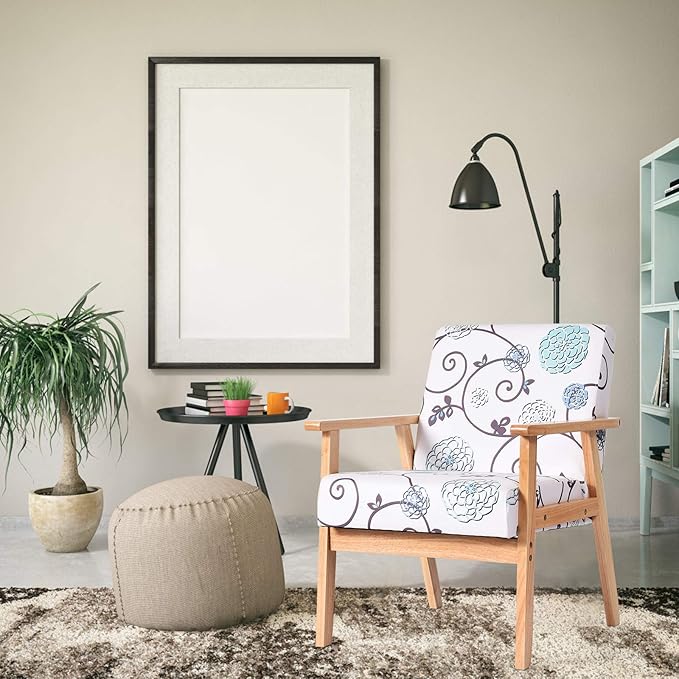 Giantex Mid Century Accent Arm Chair Comfortable Modern Fabric Armchair w/Rubber Wood Pretty Pattern Soft Sponge Decorative Retro Accent Chair for Living Room