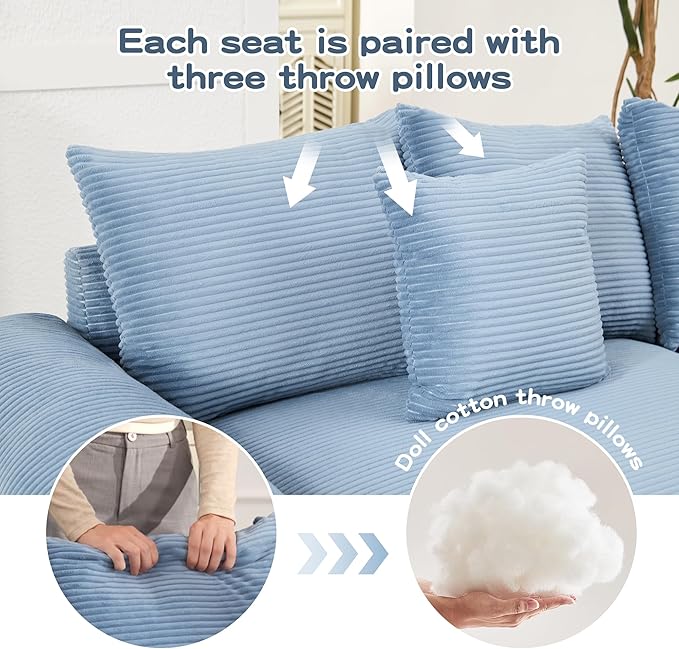 ERYE Modern Corduroy Upholstered Accent Chair and Ottoman Set Oversized Wider Seat Armchair Leisure Comfy Lounge Chaise with Removable CushionArmrests and 3 Pillows