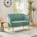 Velvet Upholstered Loveseat Sofa with Gold Metal Legs Modern Comfy Small Love Seat with Flower Shaped Back 2-Seater Sofa Accent Couch for Living Bedroom Leisure Areas
