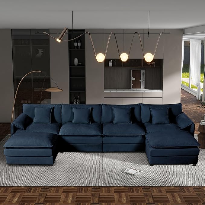 143.31 Modular Sectional Sofa Oversized Deep Seat U Shaped Couch Set for Living Room 4-Seater Comfy Cloud Couches with 2 Movable OttomansChenilleBlue