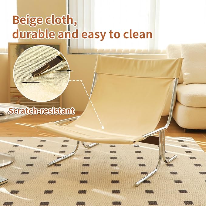 Modern Fabric Accent Chair-High Back Ergonomic Lounge Chair with Soft Padded Seat &amp Sturdy Metal Legs Mid-Century Stylish Living Room Armchair for Office Bedroom Dining Room (Cream + Fabric)