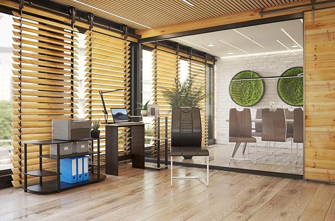 Furinno Abbott Corner Computer Desk with Bookshelf French Oak Grey/Black