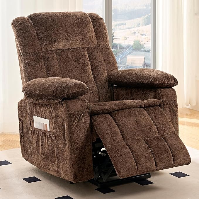 ijuicy Dual Motor Recliner ChairElectric Lift Reclining Lounge Chair with Lumbar Heating and Vibrating Massage for SeniorsAdjustable Reclining Electric Massage ChairBrown