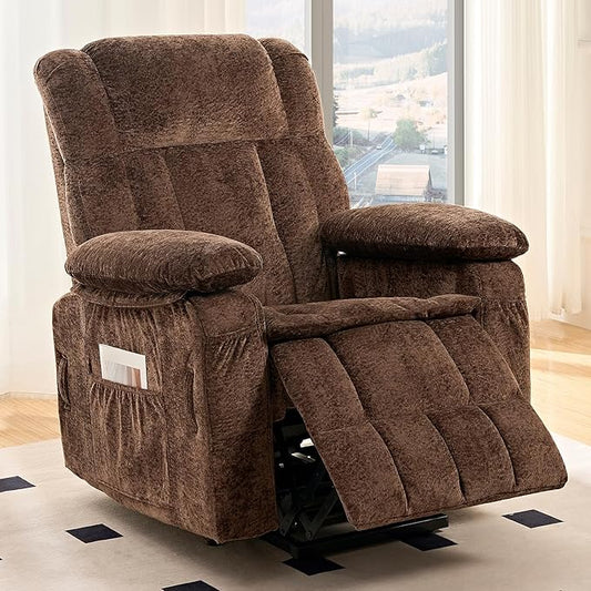 ijuicy Dual Motor Recliner ChairElectric Lift Reclining Lounge Chair with Lumbar Heating and Vibrating Massage for SeniorsAdjustable Reclining Electric Massage ChairBrown