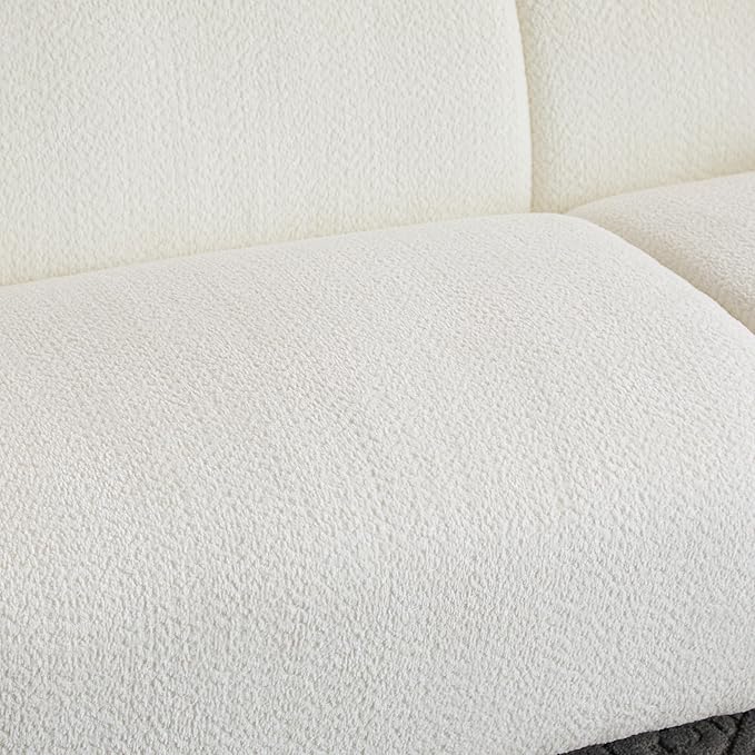 Christopher Knight Home Carine 83‘’ Sofa Couch Cozy Boucle Fabric Upholstered 3-Seater Seating Sofa Comfy Couches for Living Room and Office Modern Oversized Loveseat Curved Wave Design White