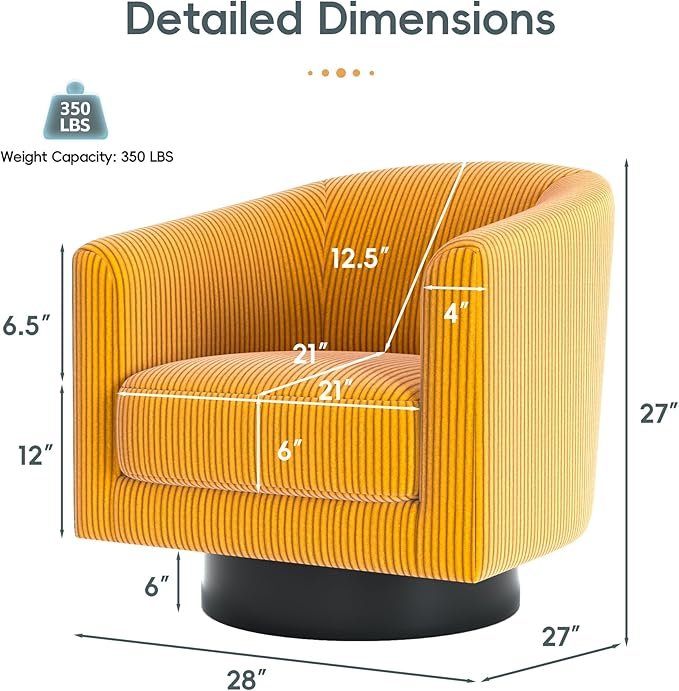Swivel Accent Chairs Set of 2 360° Bucket Chair Modern Upholstered Barrel Armchair Comfy Corduroy Single Sofa for Living Room Bedroom Orange