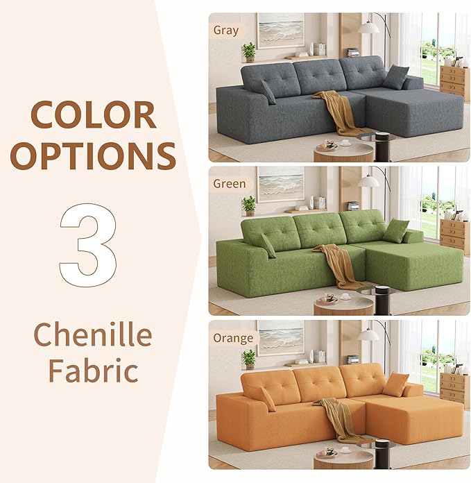 Ball &amp Cast 106 Modular Sectional SofaCloud Chenille Couch with Deep SeatBoneless L-Shaped SectionalModern Comfort Upholstered Sofa for Living RoomNo Assembly Required (Gray Right Facing Cha