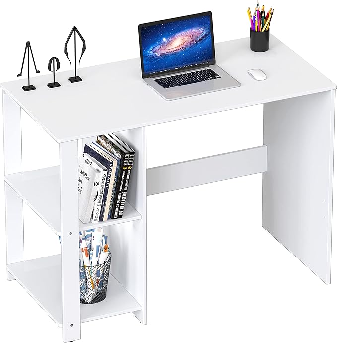 SHW 38-Inch Home Office Computer Desk with Shelves White