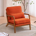 Mid Century Modern Accent Chairs Single Linen Lounge Reading Armchair with Solid Wood Frame Easy Assembly Arm Chairs for Living Room-Orange