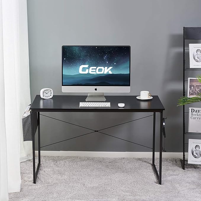 GEOK Writing Computer Desk 47 Inch Sturdy Gaming Desk Home Office DeskStudent Table with Storage Bag Laptop Desk