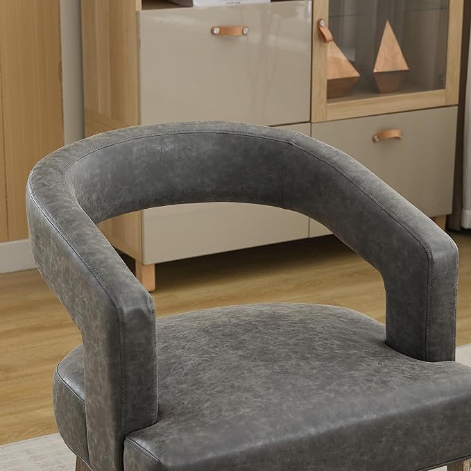 Modern Accent Chair Upholstered PU Leather Barrel Armchairs with Rubberwood Legs Comfy Lounge Arm Chair Hollow-Out Side Club Chair for Living Room Bedroom Office (Grey)