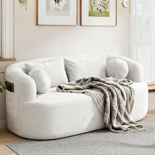 Loveseat Sofa 67.3 Boneless Curved Sofa Filling with Foam and Spring Chenille Small Love Seat for Small Spaces 4 Pillows and Side Pocket Living Room Apartment Bedroom No Assembly